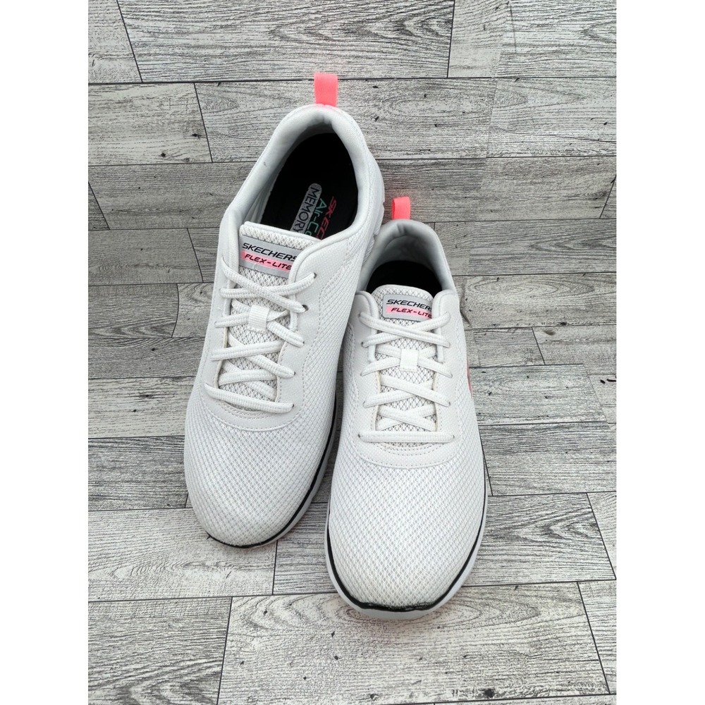 Skechers Flex-Lite Women White Pink Memory Foam Sneakers 149303 Size 9.5